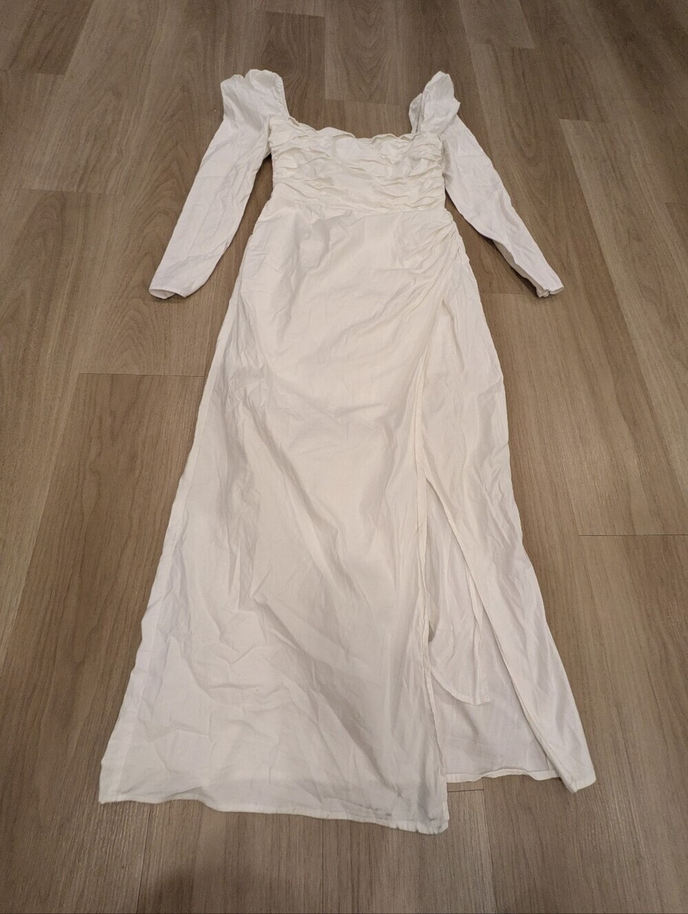 Reformation White Cotton Square Neck Long Sleeve Dress Size 8